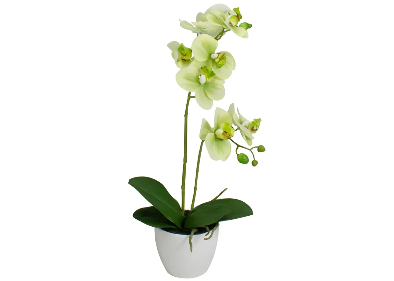 14" Ivory  Green  and White Artificial Orchid Potted Plant Tabletop Decor