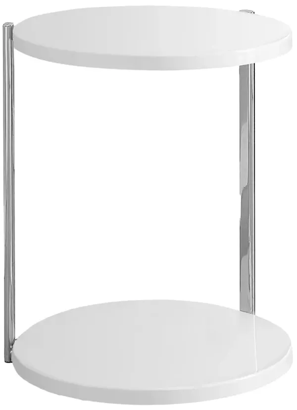 Monarch Specialties I 3056 Accent Table, Round, Side, End, Nightstand, Lamp, Living Room, Bedroom, Metal, Laminate, Glossy White, Chrome, Contemporary, Modern