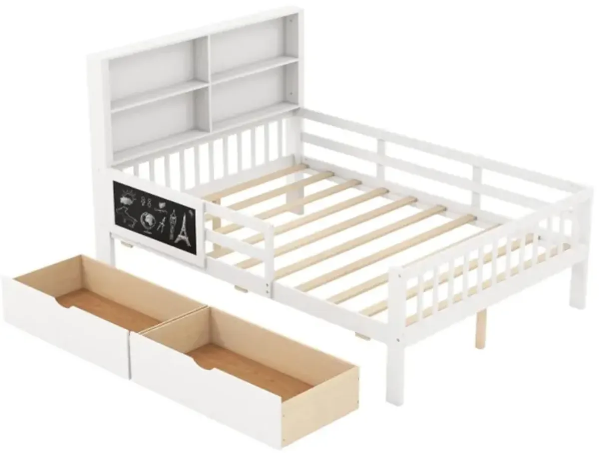 Hivvago Twin/Full Size Bed Frame with 2 Drawers and Bookcase for Boys and Girls
