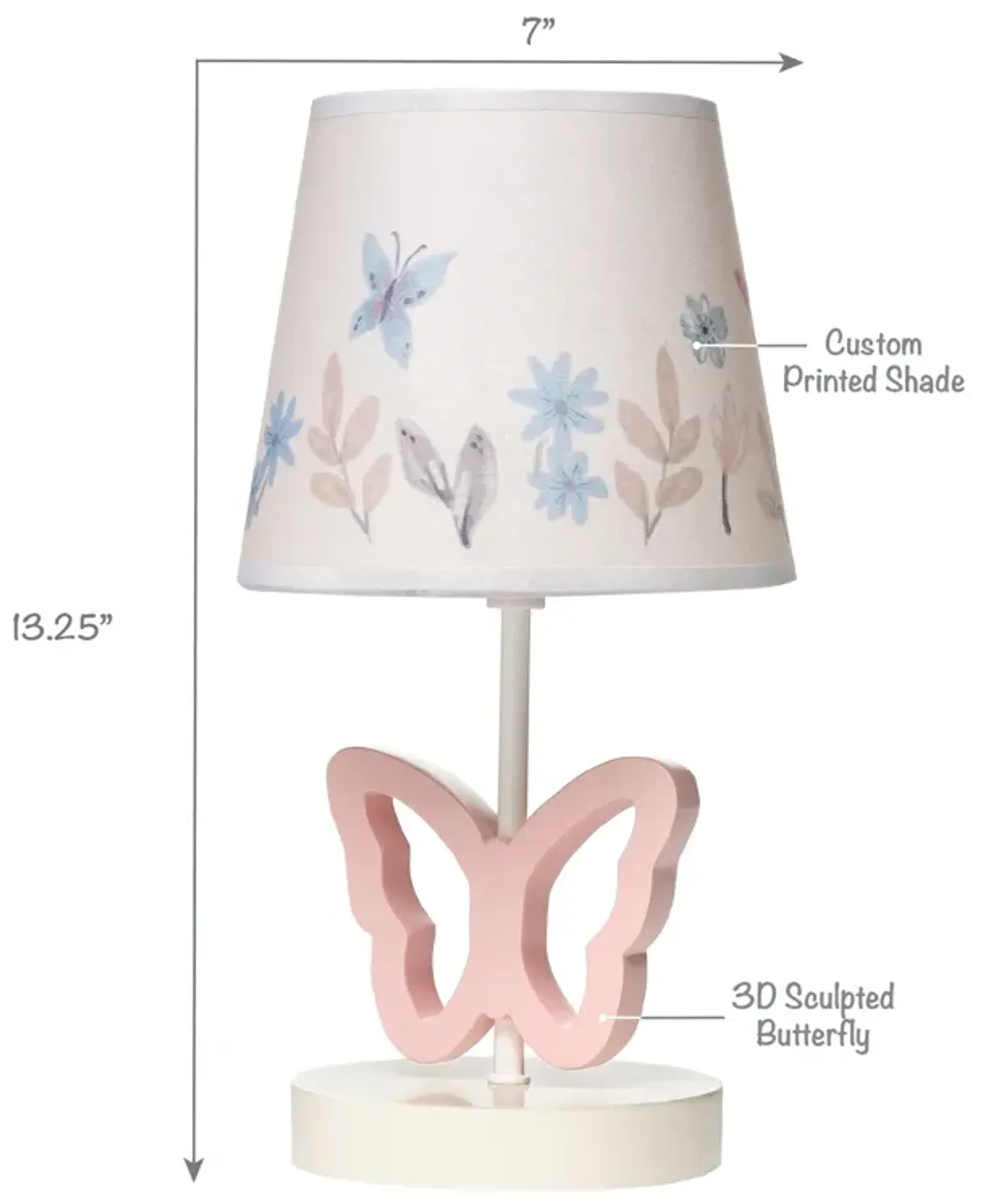 Lambs & Ivy Baby Blooms Pink Butterfly Nursery Lamp with Floral Shade & Bulb