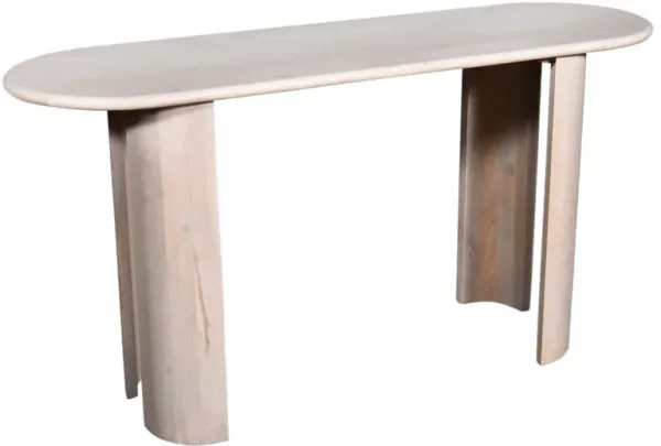 Kipp Console Table, 58 Inch Rounded Oblong Top, White Solid Mango Wood