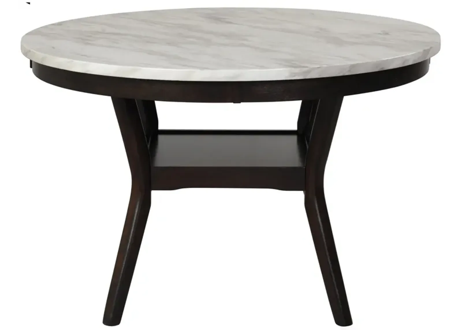 Kate 47 Inch Round Dining Table with Faux Marble Top, White and Brown - Benzara