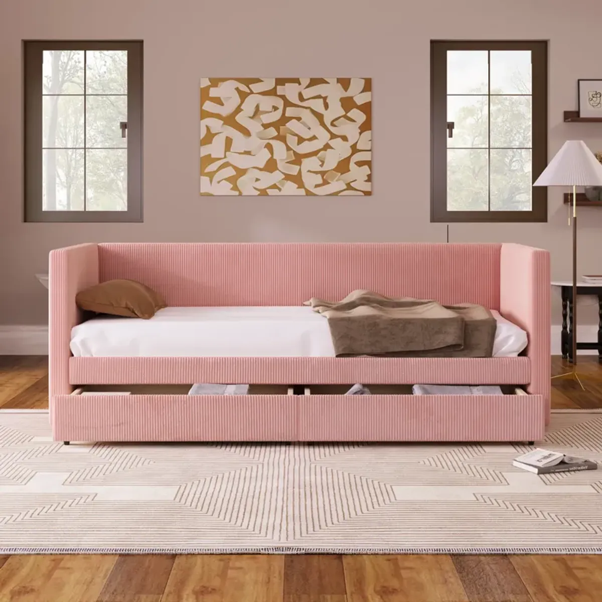 Merax Corduroy Daybed with Two Drawers and Slats