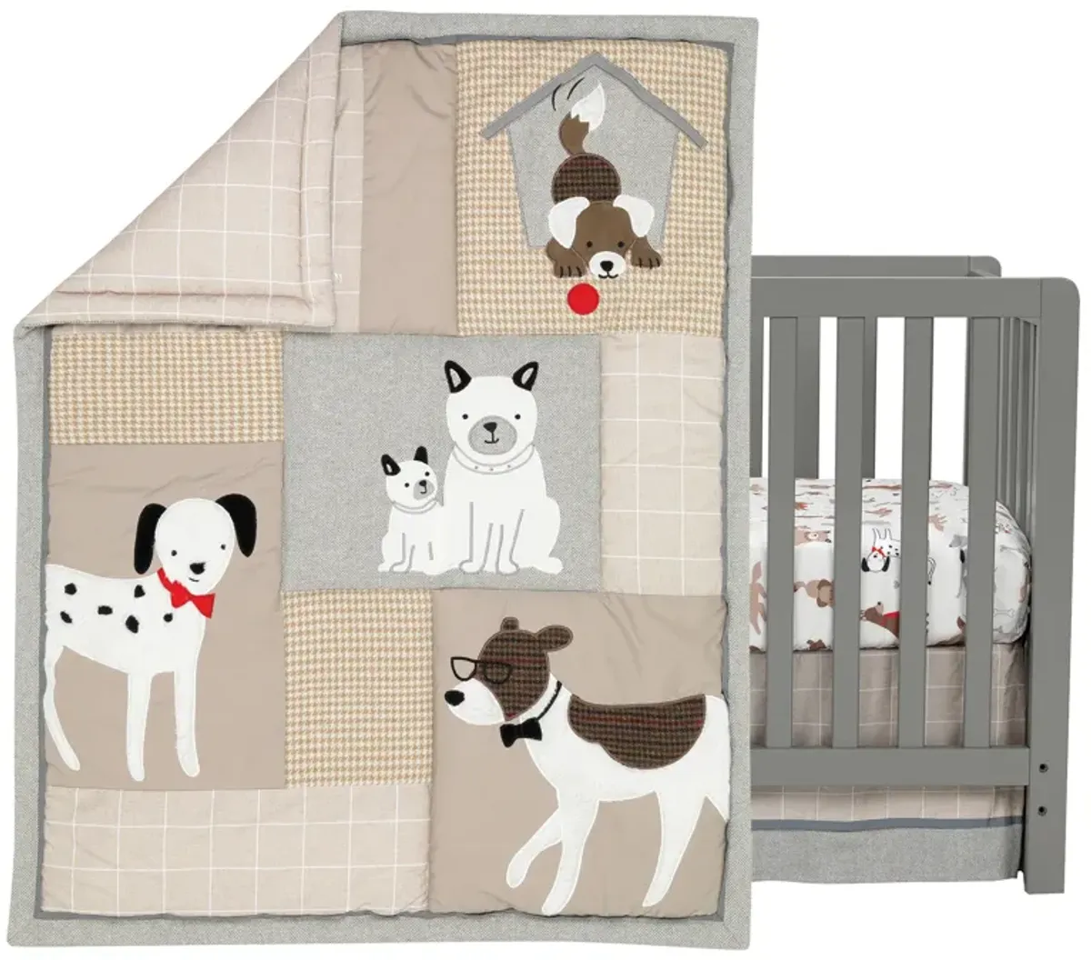 Lambs & Ivy Bow Wow Gray/Tan Dog/Puppy Nursery 3-Piece Baby Crib Bedding Set