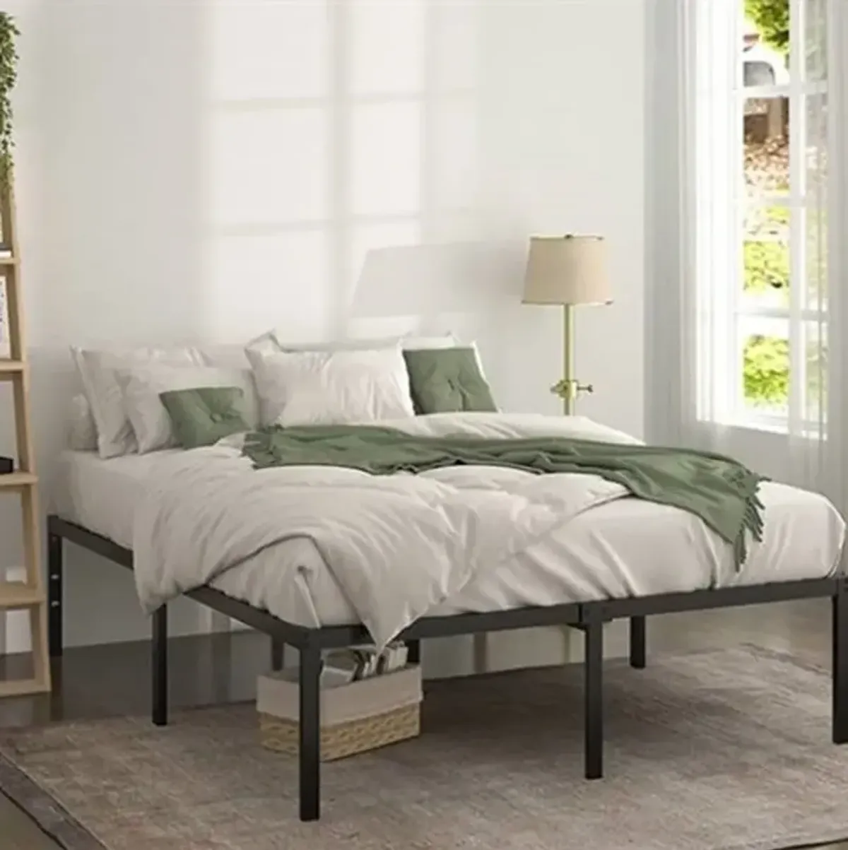 Tall Metal Platform Bed – Under-Bed Storage Space with Reinforced Support Slats