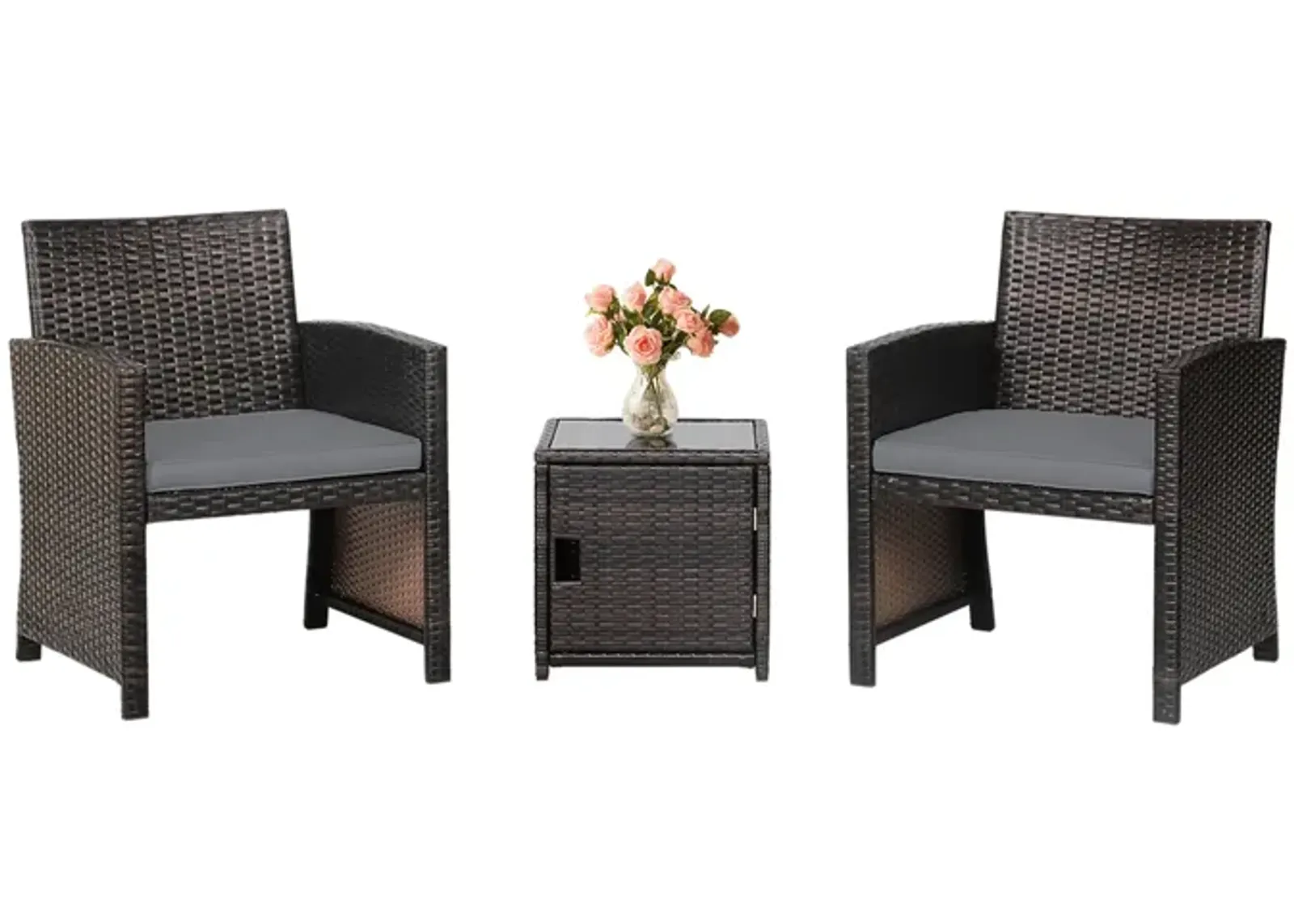 3 Pieces Patio Wicker Furniture Set with Storage Table and Protective Cover