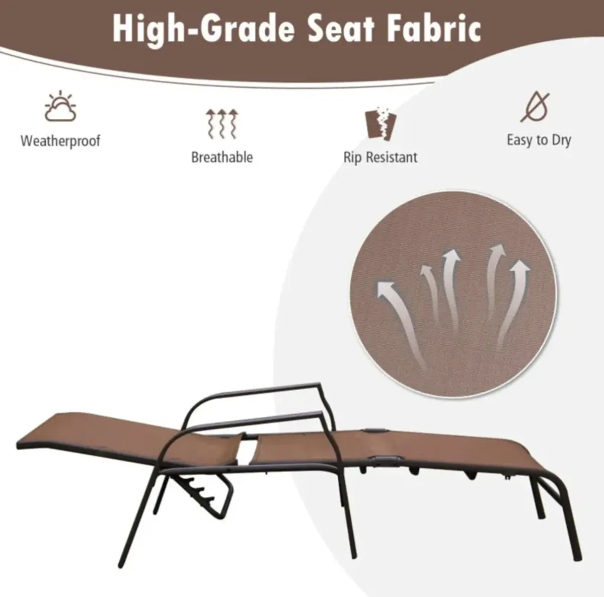 Hivvago  2 Pieces Patio Folding Chaise Lounge Chair Set with Adjustable Back-Brown