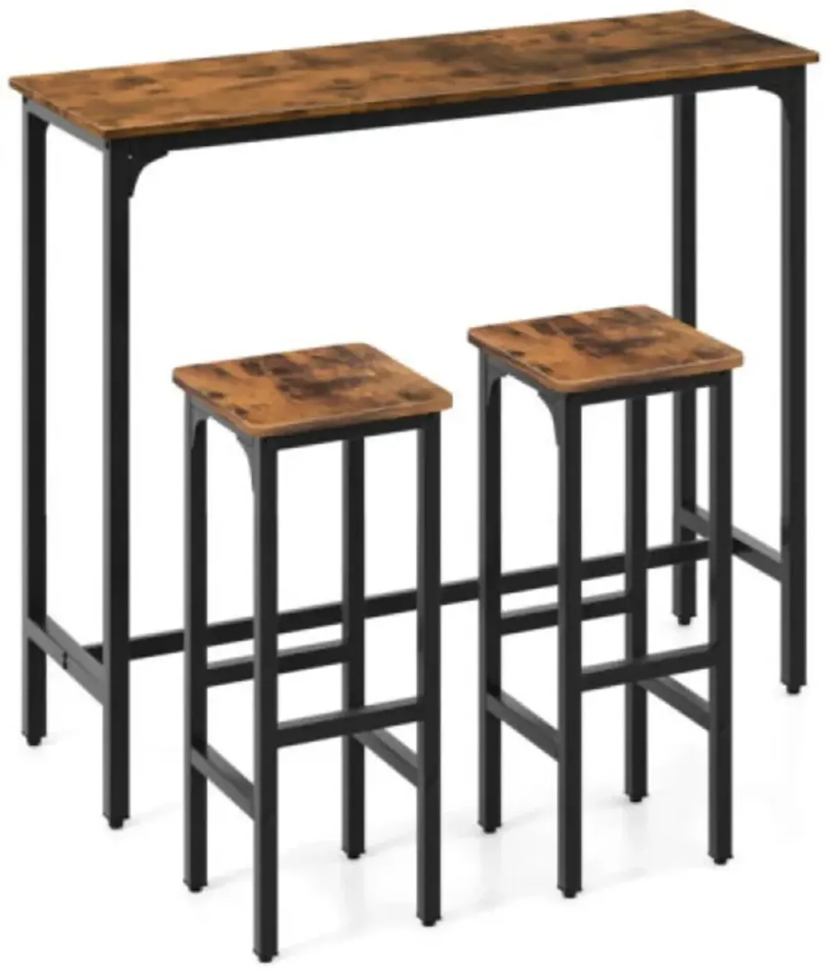 3 Pieces Industrial Bar Table and Chairs Set with Metal Frame