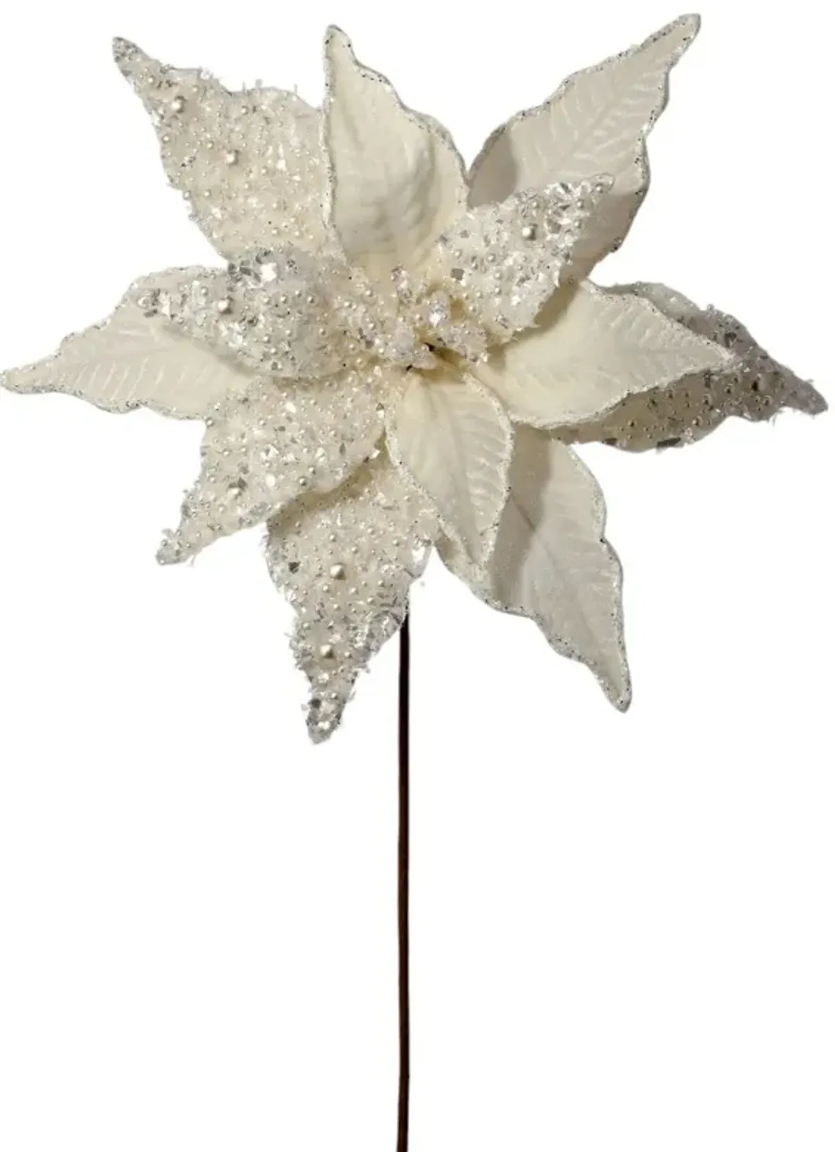 22" Ivory/White Velvet with Pearl Poinsettia (3PCS) - Elegant Christmas Floral Decoration