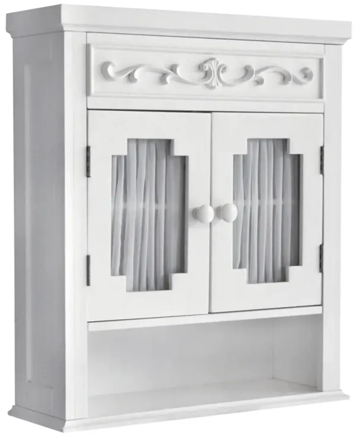 Teamson Home Lisbon Removable Wooden Wall Cabinet with Drapery-Lined Doors, White