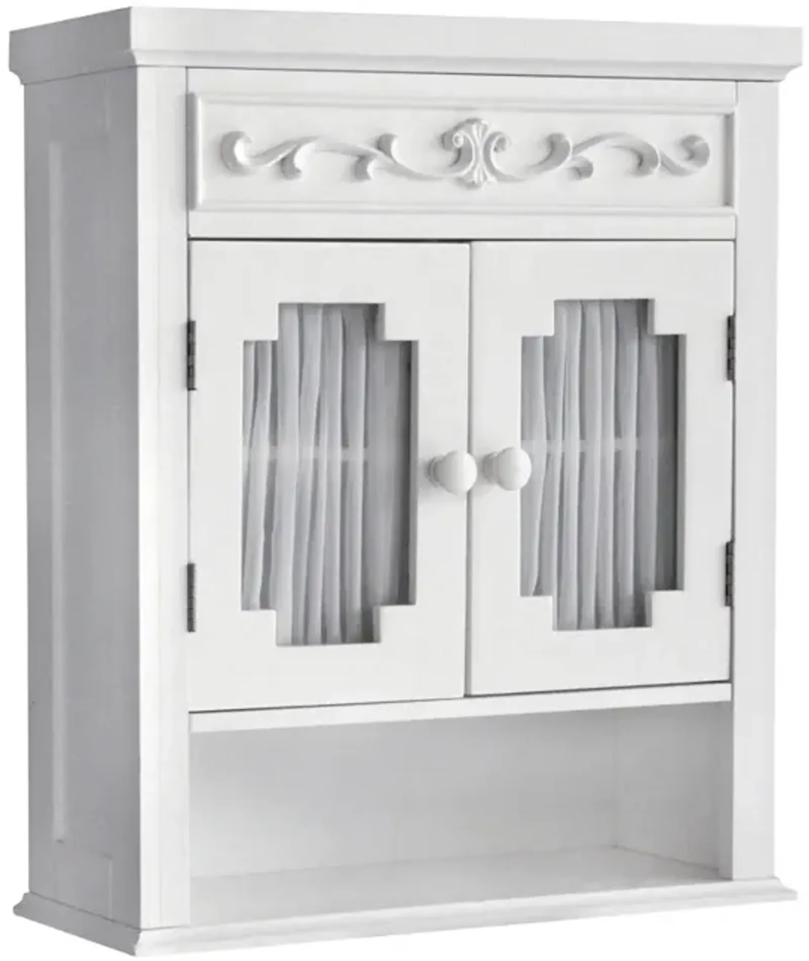 Teamson Home Lisbon Removable Wooden Wall Cabinet with Drapery-Lined Doors, White