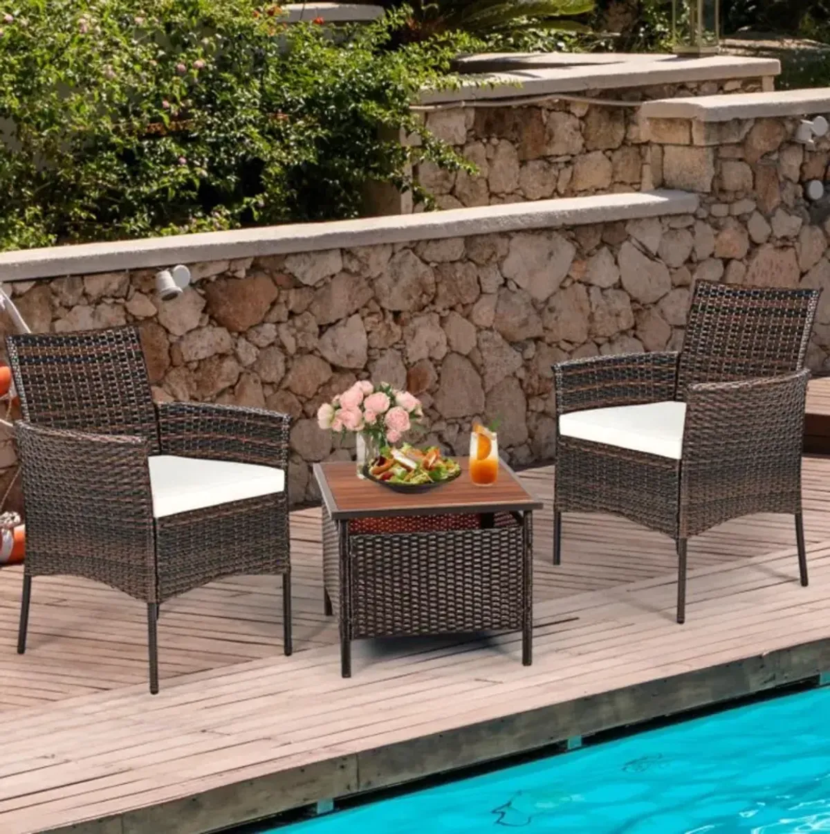 Hivvago 2 Pieces Outdoor PE Rattan Armchairs with Removable Cushions