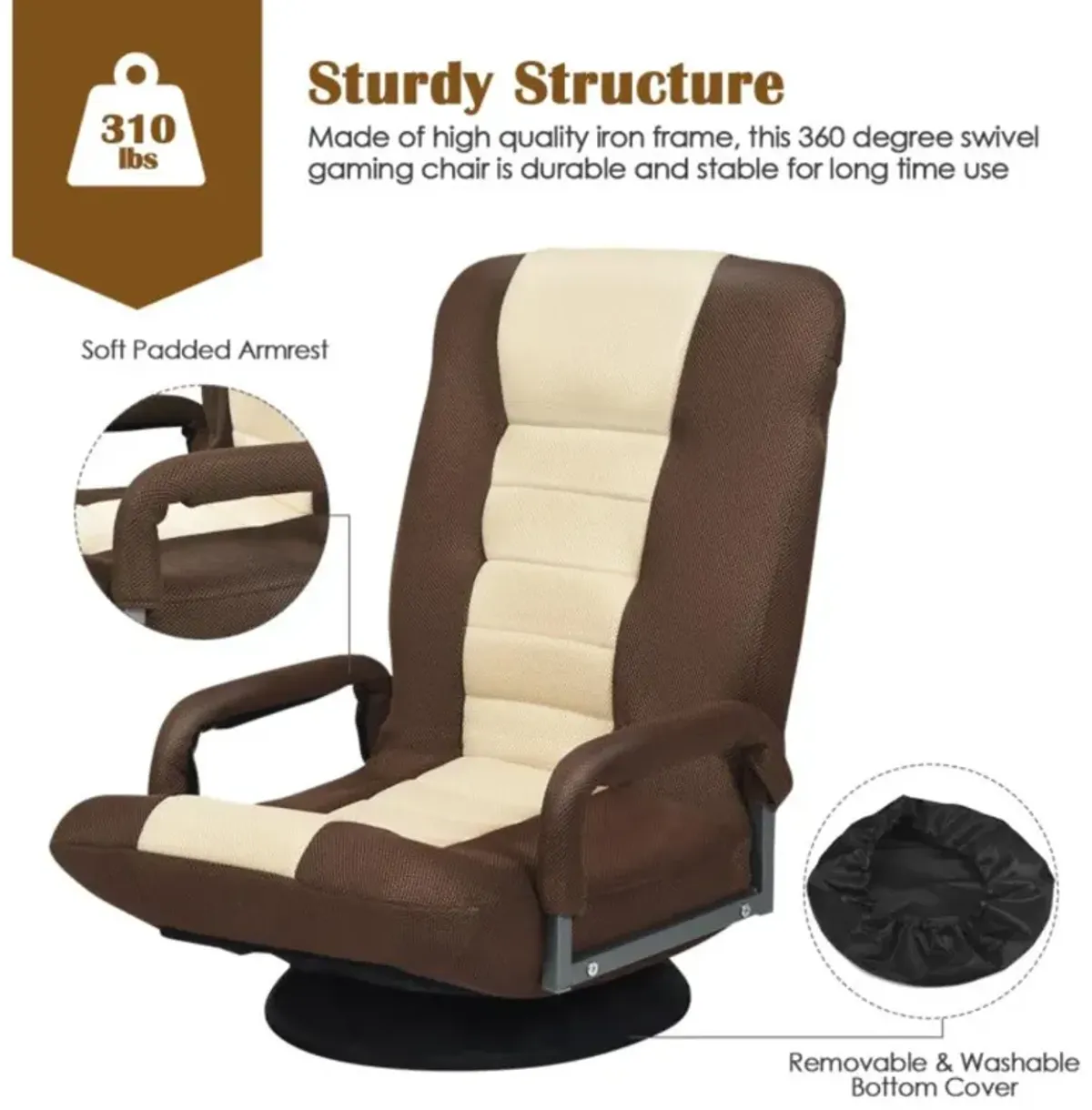 Hivvago 360-Degree Swivel Gaming Floor Chair with Foldable Adjustable Backrest