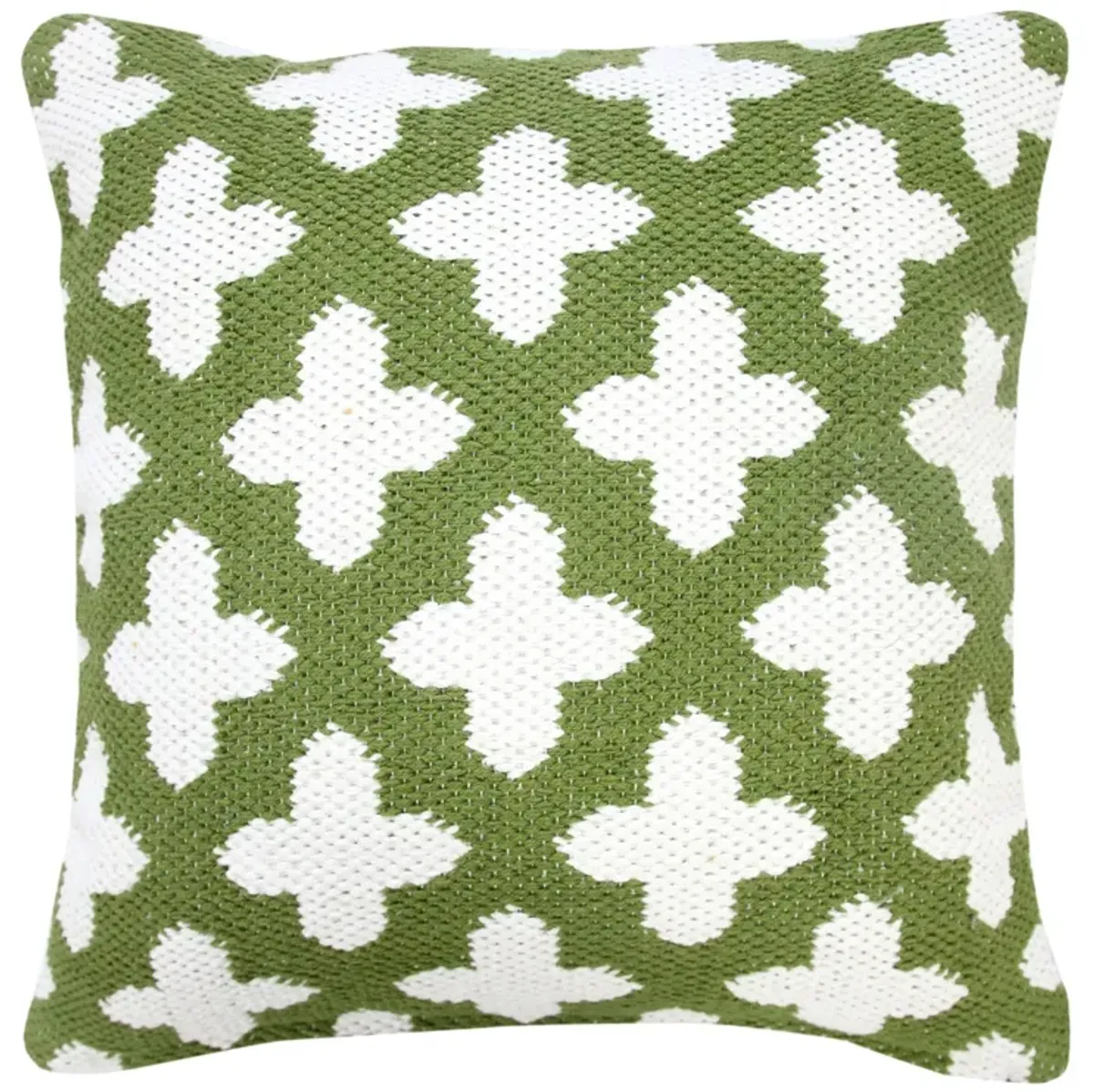 20" Green and White Swiss Cross Geometric Square Throw Pillow