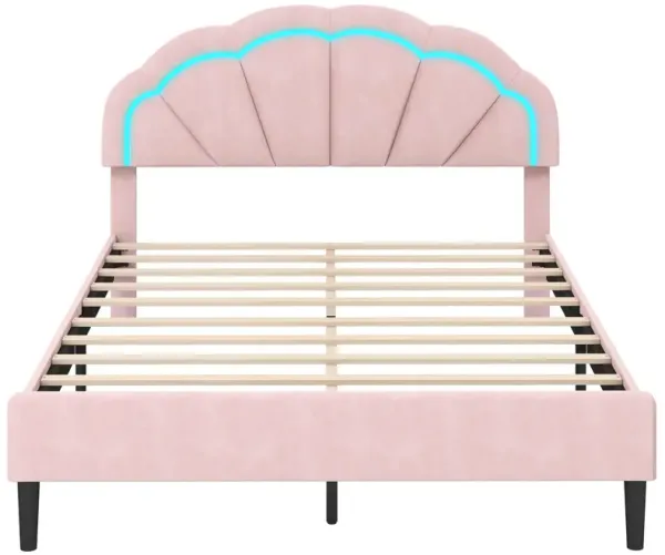Upholstered LED Bed Frame with Adjustable Flower Headboard
