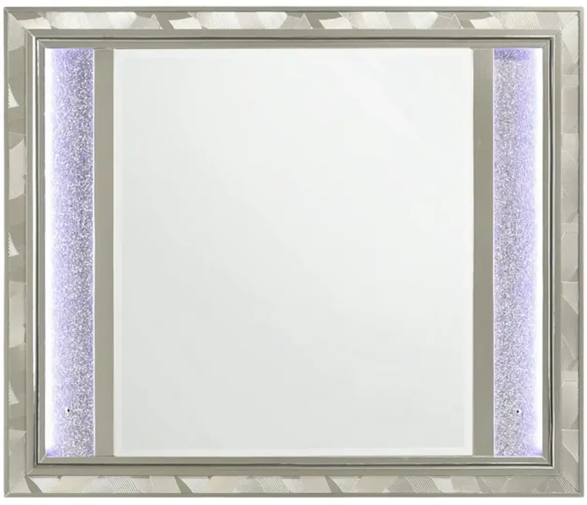 Benjara, Silver Bet 41 x 48 Dresser Mirror, Solid Wood Frame with Rhinestone Inlay