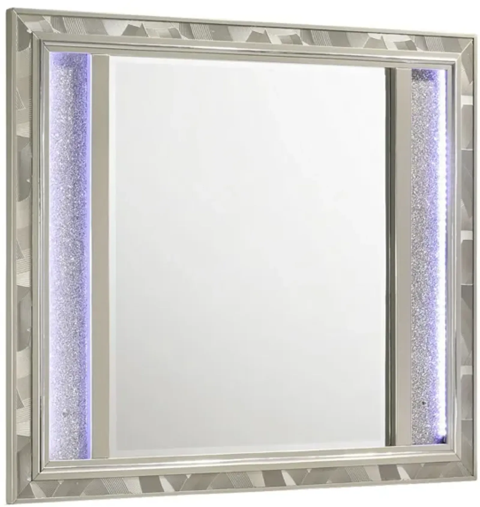 Benjara, Silver Bet 41 x 48 Dresser Mirror, Solid Wood Frame with Rhinestone Inlay