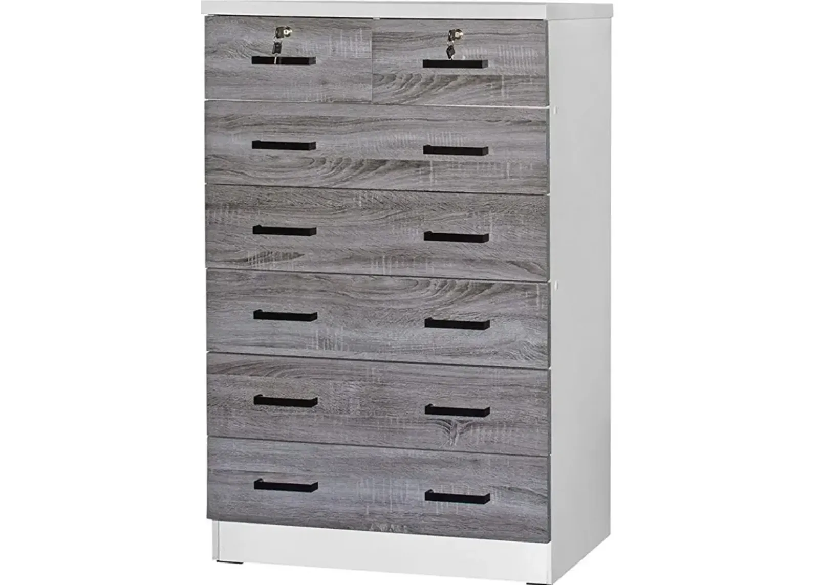 7 Drawer Chest Wooden Dresser with Lock (Gray + White)