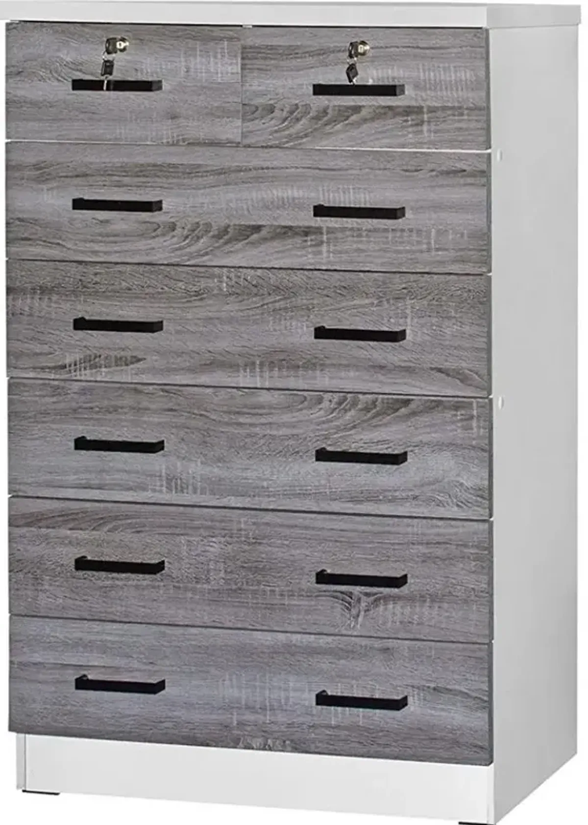 7 Drawer Chest Wooden Dresser with Lock (Gray + White)