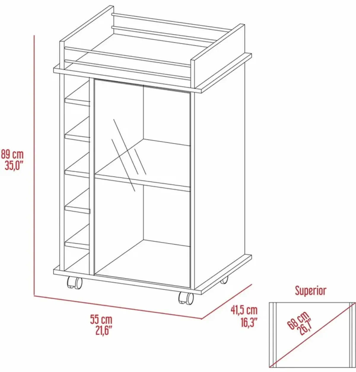 Savannah 6-Bottle 3-Shelf Bar Cart Light