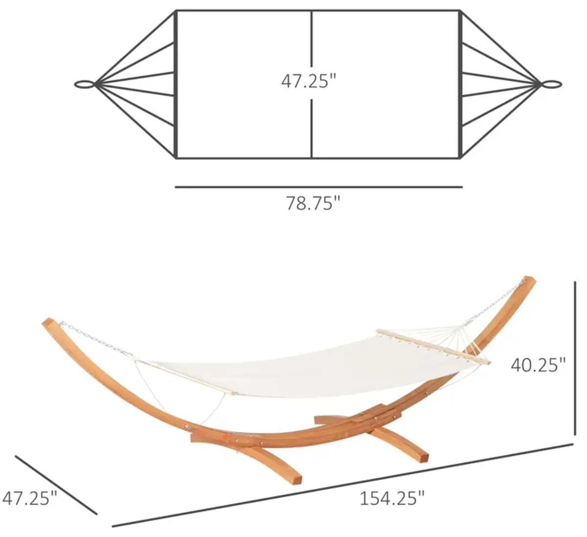 White Relaxation Station: 154" Arch Wooden Hammock with Stand