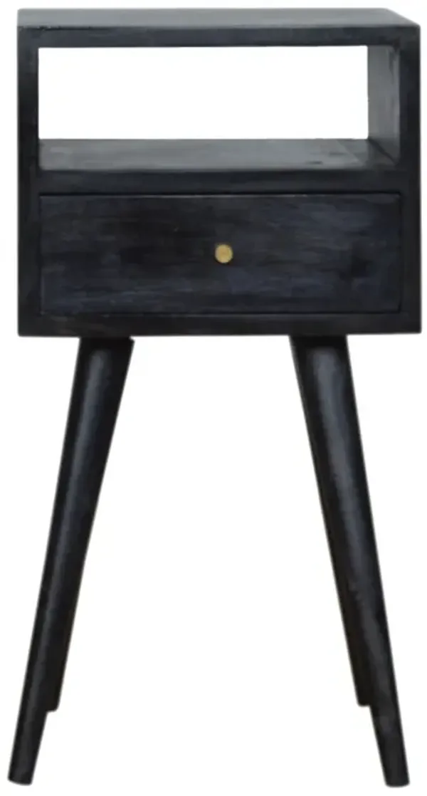 Mini Ash Black 1 Drawer Solid Wood Nightstand