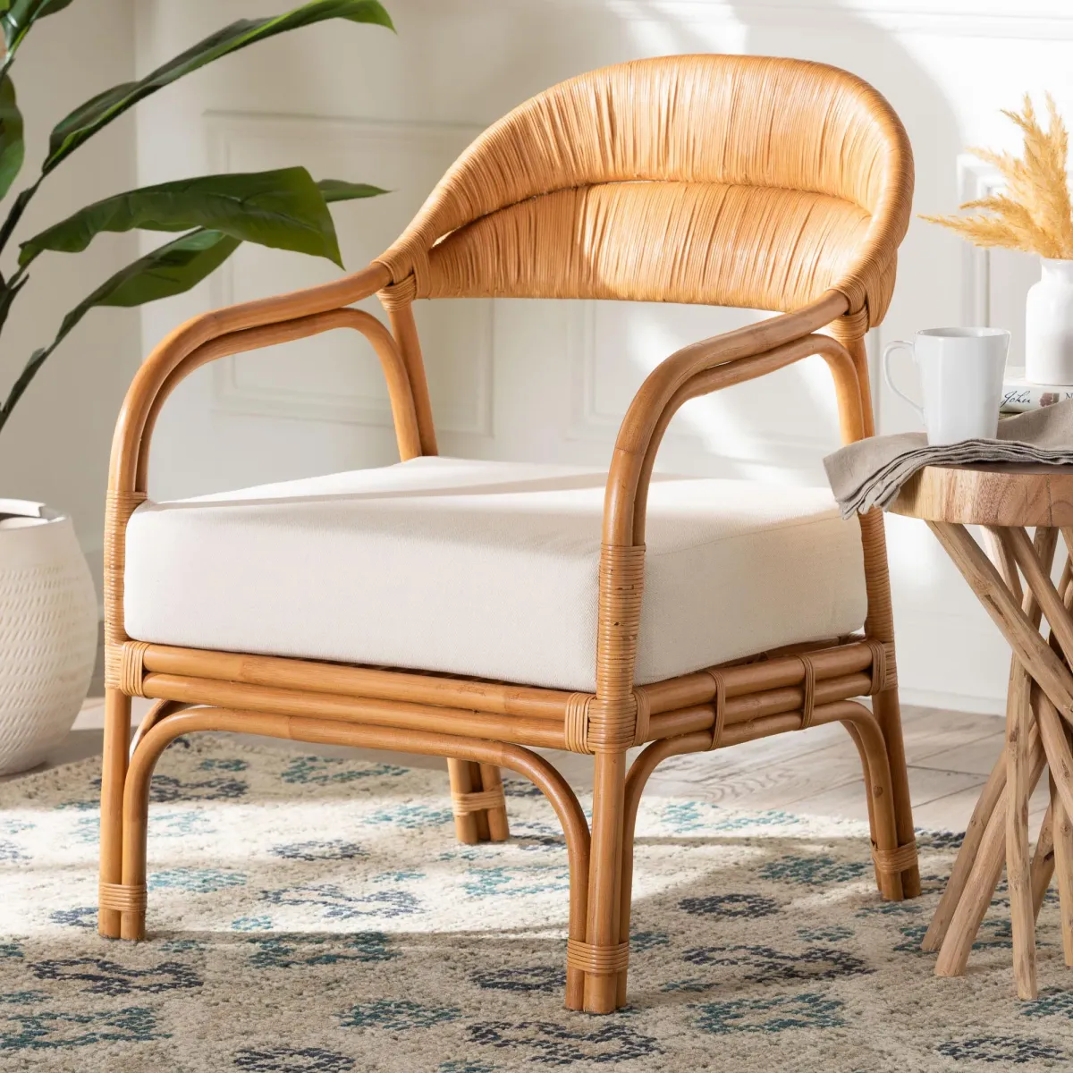 bali & pari Marisa Bohemian Light Honey Rattan Arm Chair