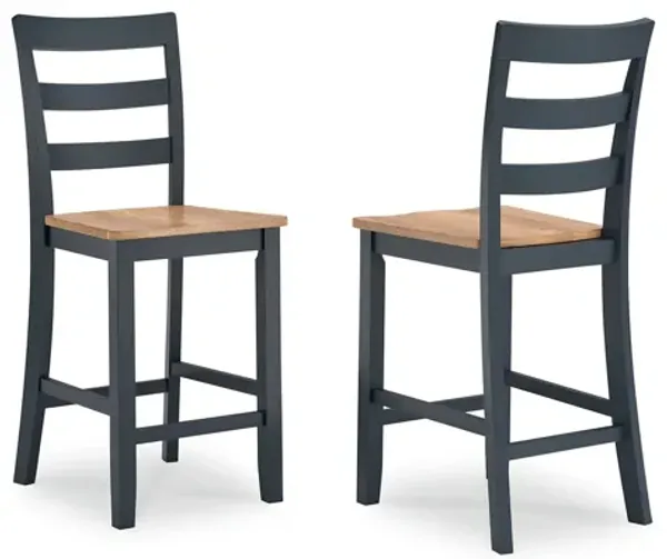 Gasy Counter Height Chair Set of 2, Dark Blue Solid Wood, Brown Seat - Benzara