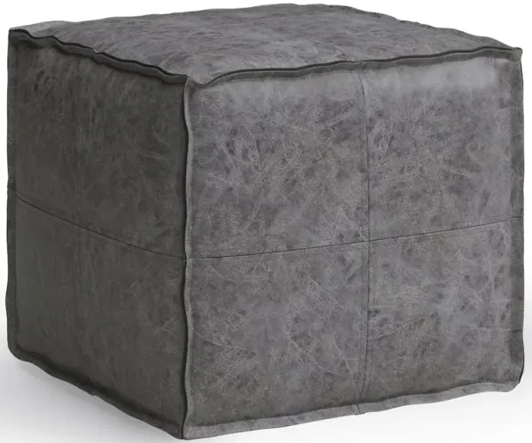 Simpli Home Brody Square Pouf In Distressed Black Vegan Faux Leather