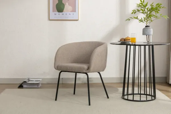 Streamdale Light Coffee Boucle Fabric Dining Chair with Black Metal Legs