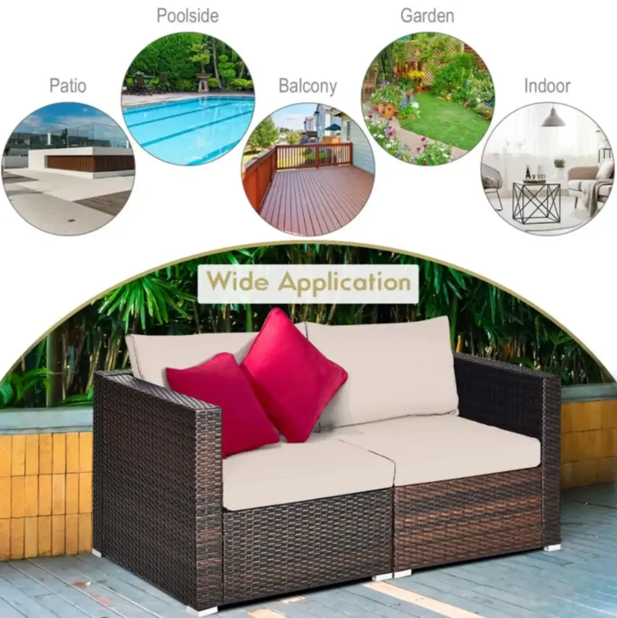 Hivvago 2PCS Patio Rattan Sectional Conversation Sofa Set