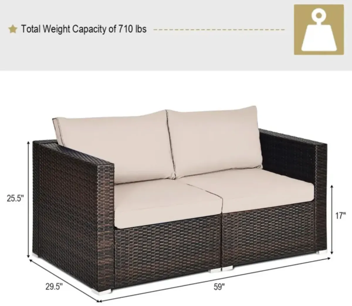 Hivvago 2PCS Patio Rattan Sectional Conversation Sofa Set