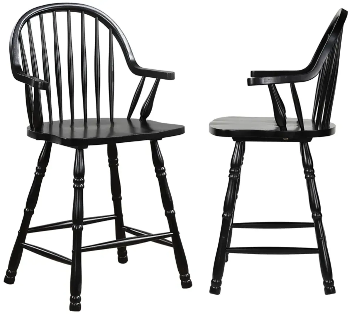 Black Cherry Selections 41 in. Antique Black with Cherry Rub High Curved Back Wood Frame 24 in. Bar Stool (Set of 2)