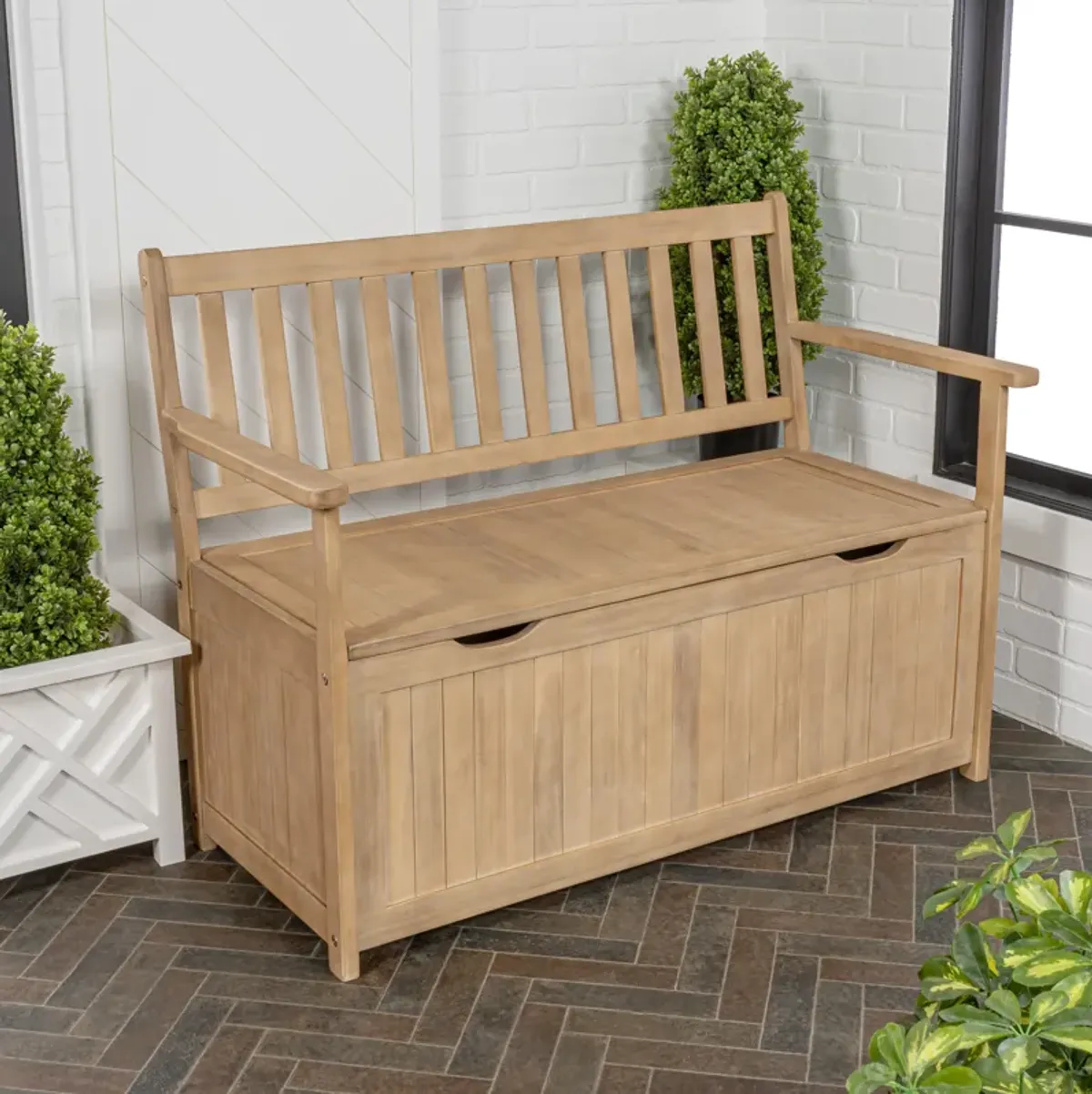 Sophie Traditional Farmhouse Lift-Top Acacia Wood Storage & Entry Bench