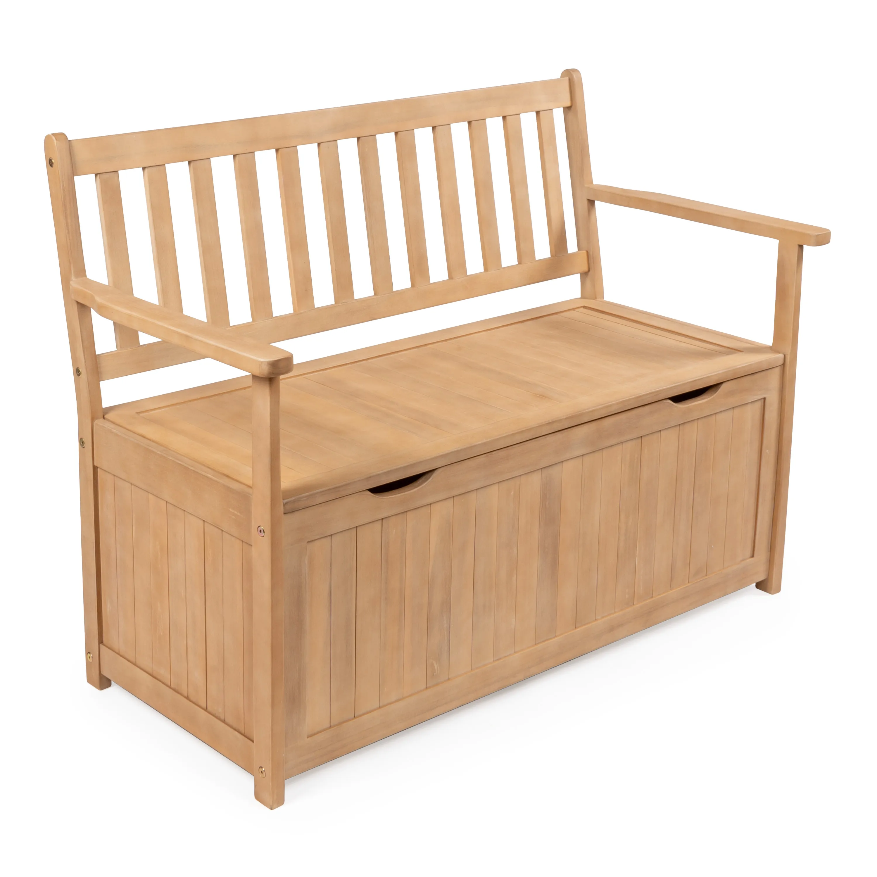 Sophie 48" Traditional Farmhouse Lift-Top Acacia Wood Storage & Entry Bench, Light Teak Matte Finish