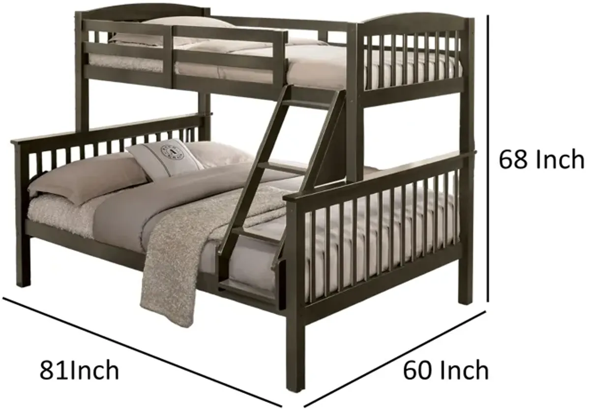 Bruke Twin/Full Size Bunk Bed with Ladder, Slatted Gray Solid Hardwood