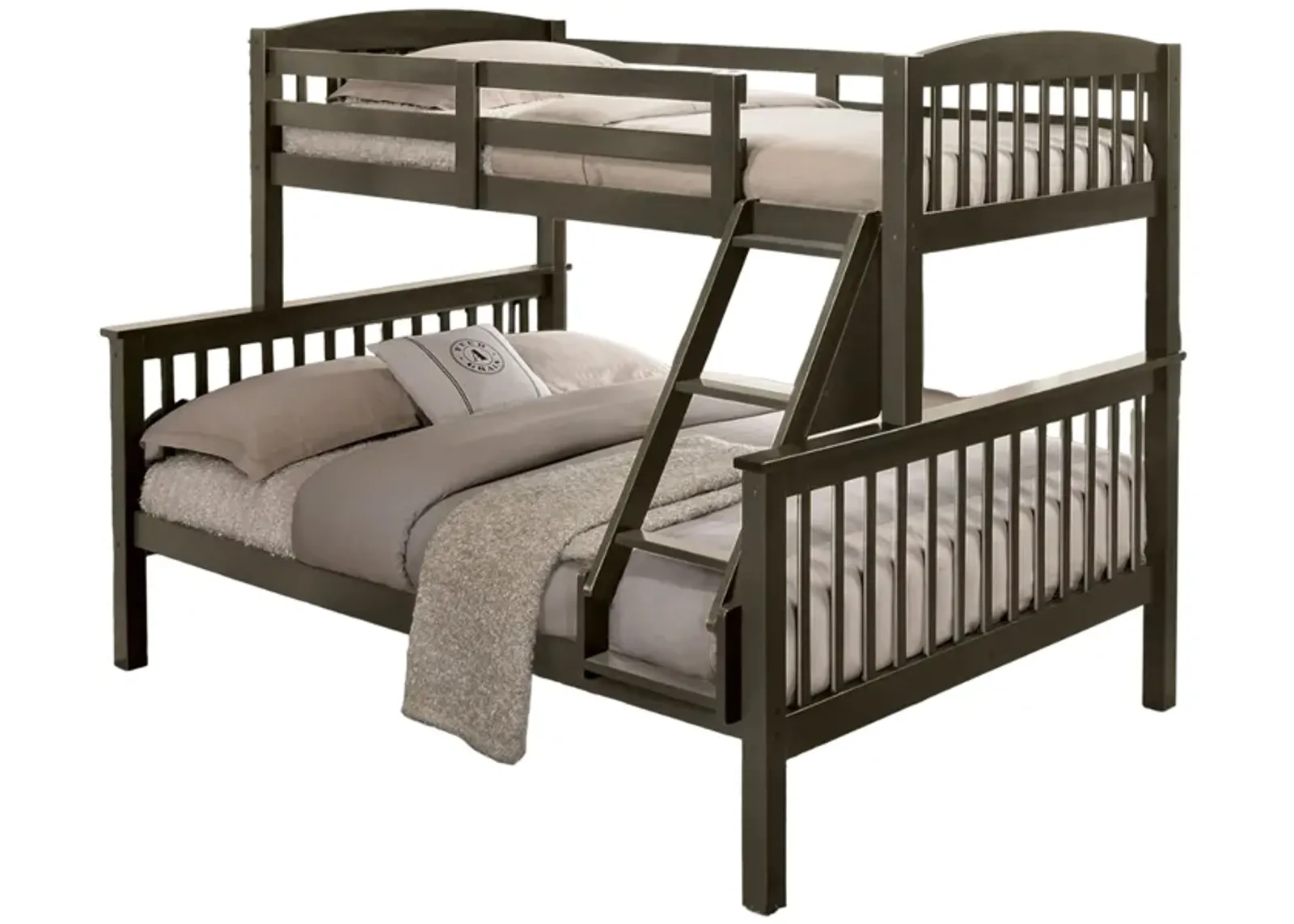 Bruke Twin/Full Size Bunk Bed with Ladder, Slatted Gray Solid Hardwood