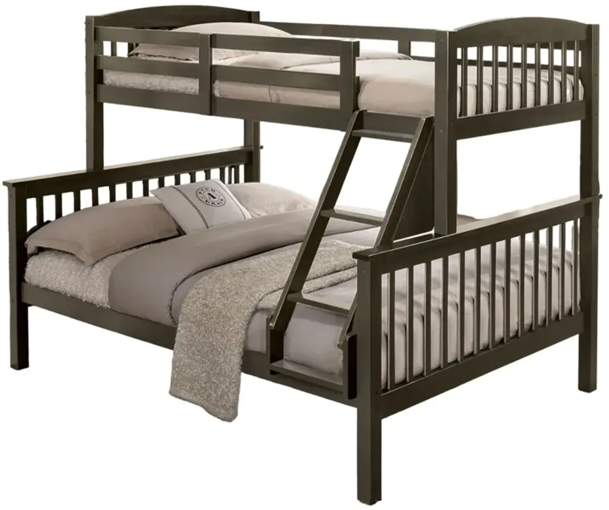 Bruke Twin/Full Size Bunk Bed with Ladder, Slatted Gray Solid Hardwood