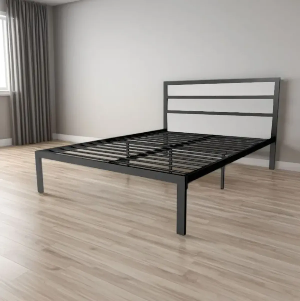 Hivvago Queen Black Metal Platform Bed Frame with Headboard Included