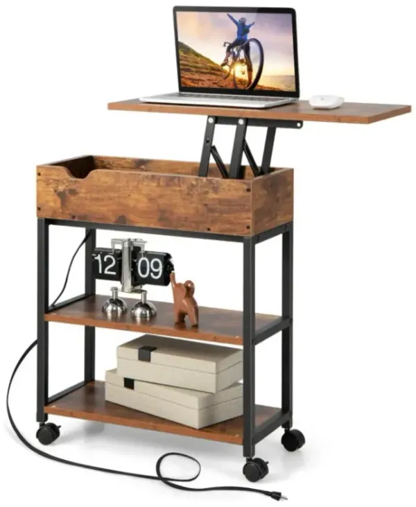 Hivvago Lift Top End Table with Charging Station and Universal Wheels