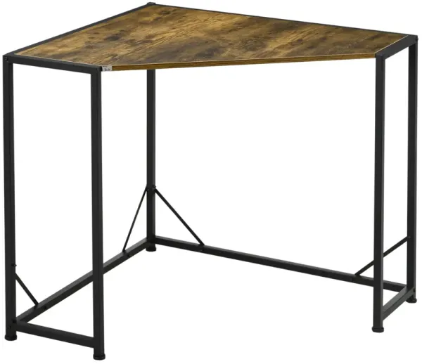 Rustic Brown Corner Desk: Small Writing Table with Strong Metal Frame