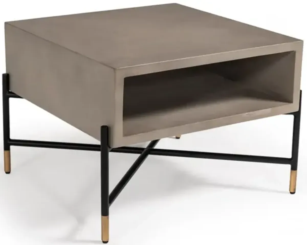 Modern Gray Concrete and Black Metal Coffee Table
