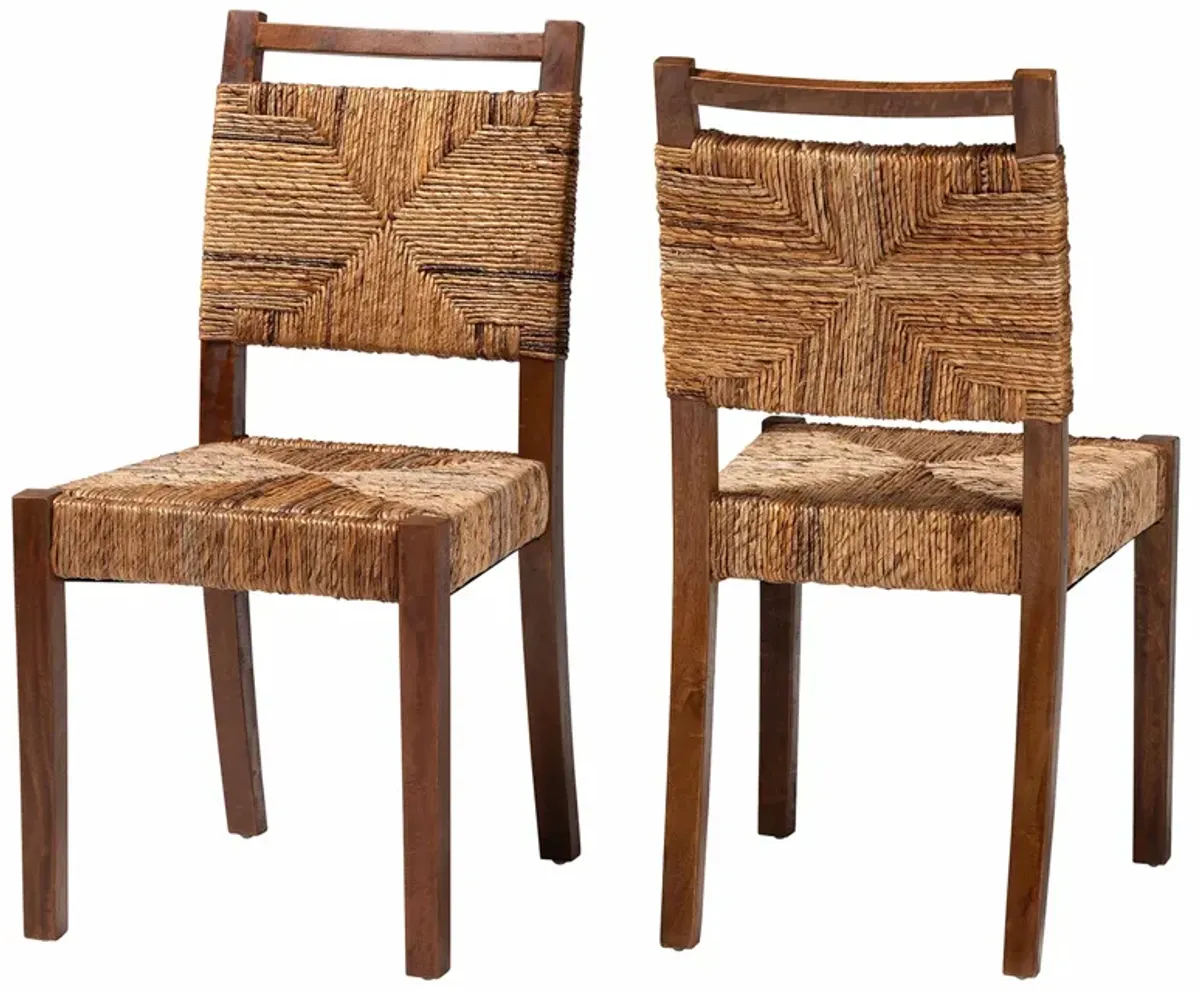 bali & pari Cordoba Bohemian Natural Seagrass and Mahogany Wood 2 Piece Dining Chair