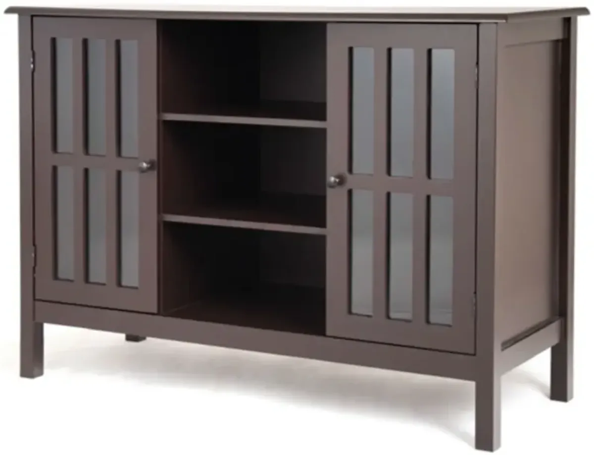 Wood Sofa Tale Console Cabinet with Tempered Glass Panel Doors