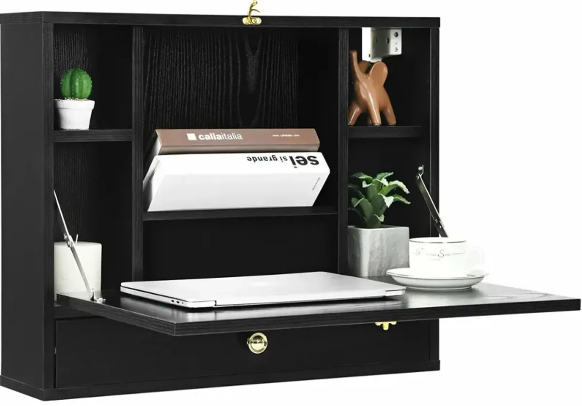 Wall Mounted Folding Laptop Desk Hideaway Storage with Drawer