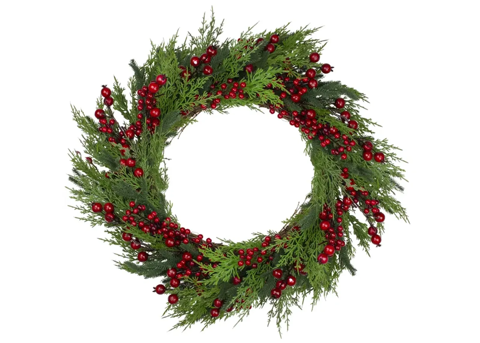 Mixed Pine and Berries Artificial Christmas Wreath - 26 inch  Unlit