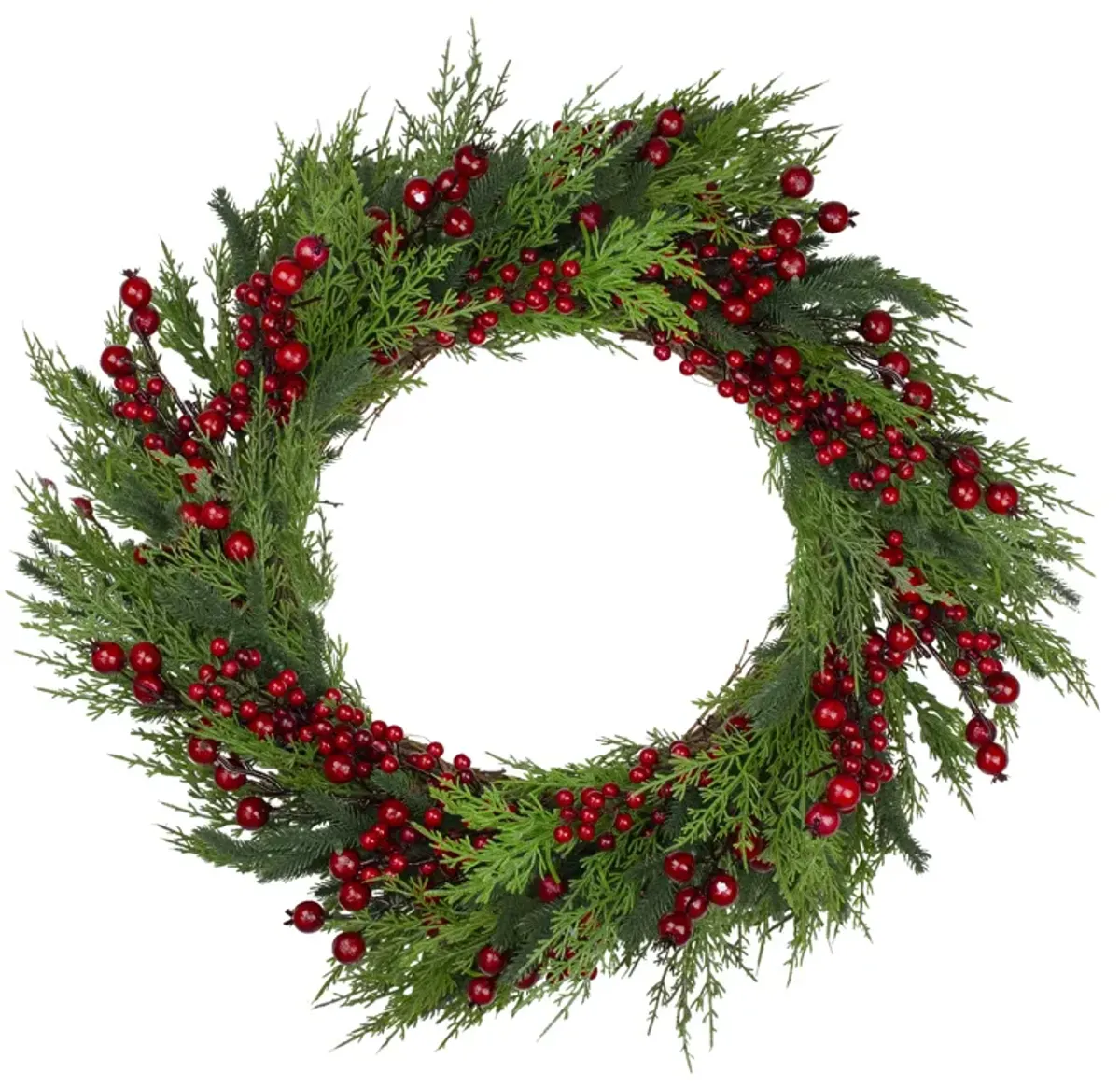 Mixed Pine and Berries Artificial Christmas Wreath - 26 inch  Unlit