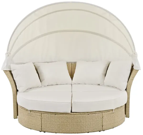 Whisen Outdoor Patio Daybed Wicker Rattan Double Daybed Round Sofa Furniture Set - Beige