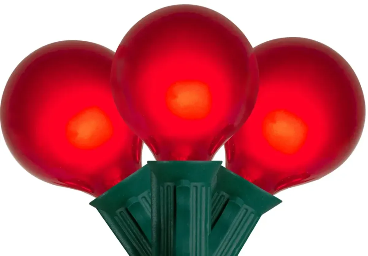 Set of 15 Red Satin G50 Globe Christmas Lights - Green Wire