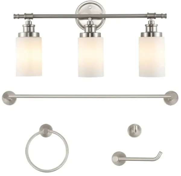 Egan 23.25" 3-Light Classic Cottage Vanity Light with Frosted Glass Shades and Bathroom Hardware Accessory 5-Piece Set
